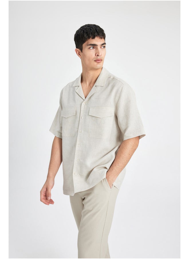 DeFacto - Man Smart Casual Relax Fit Resort Neck Woven Short Sleeve Shirt - Image 1
