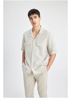 Man Smart Casual Relax Fit Resort Neck Woven Short Sleeve Shirt