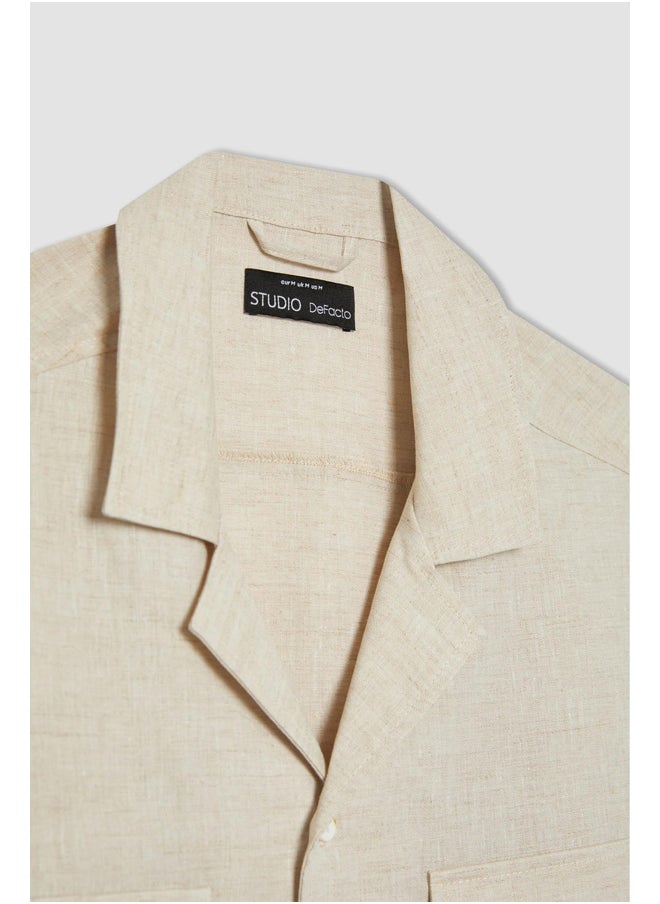DeFacto - Man Smart Casual Relax Fit Resort Neck Woven Short Sleeve Shirt - Image 1
