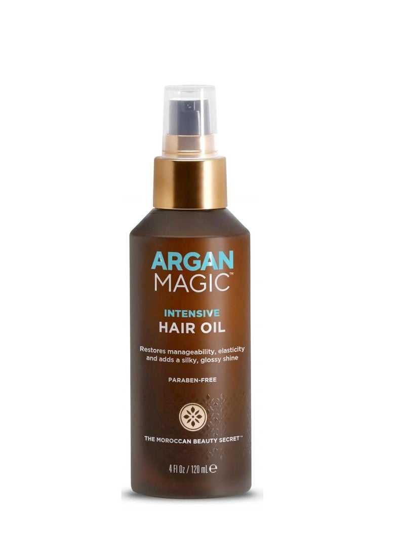 ARGAN MAGIC Argan Magic Intensive Hair Oil - Restores Manageability and Elasticity | Adds Shine and Gloss | Controls Frizz | Made in USA, Paraben Free, Cruelty Free (4 oz)  - Image 1