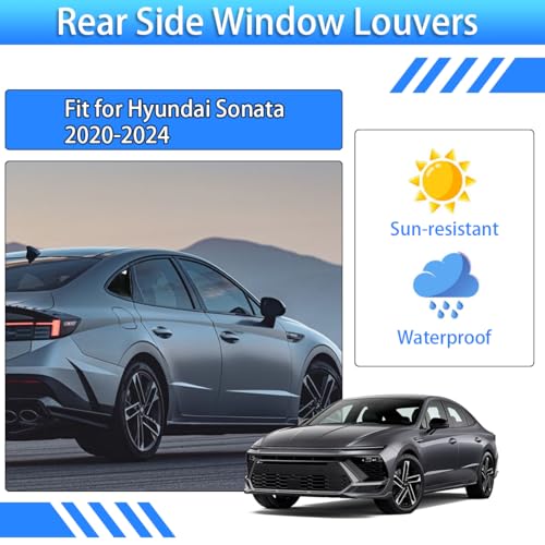 XYHGM for Hyundai Sonata 2020 2021 2022 2023 2024 2025 Window Louvers Rear Side Window Louvers Air Vent Scoop Shades Cover Blinds Trim Exterior Accessories 2PCS(Bright Pitch Black) - Image 4