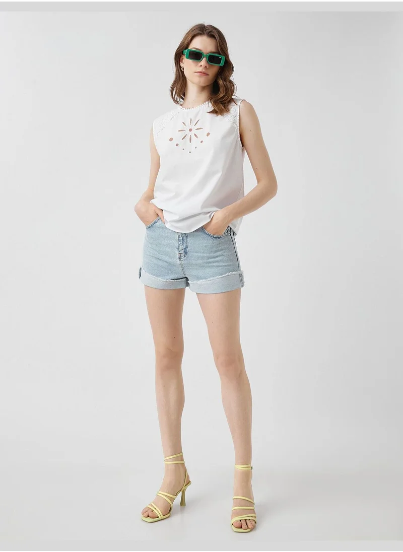 كوتون Sleeveless Blouse Scallop Detail Cotton