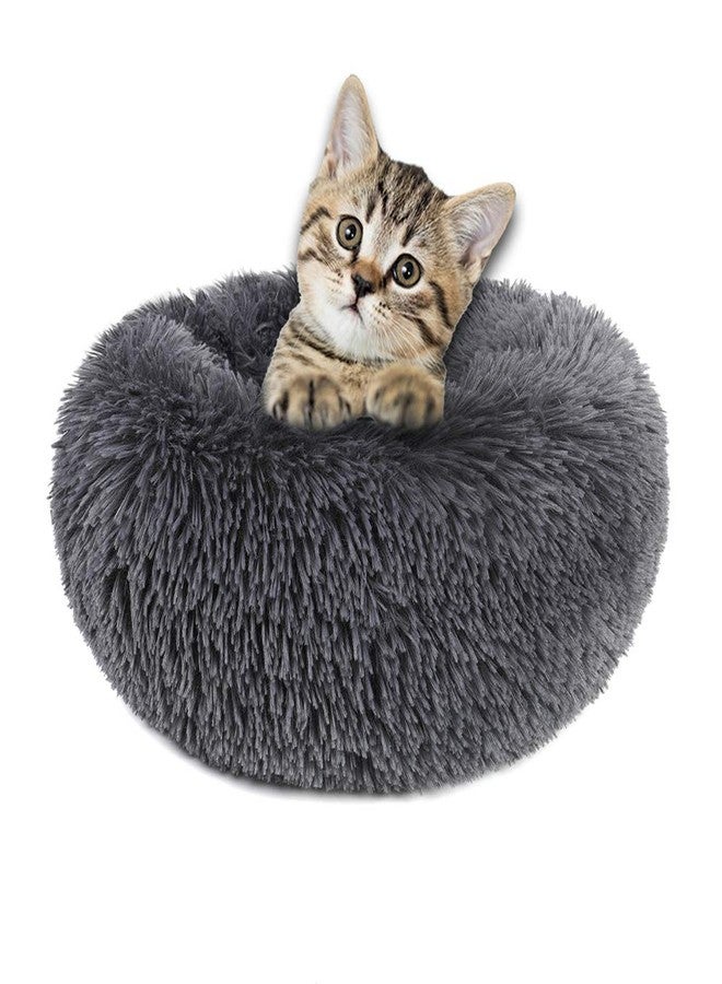 otoez Kitten Puppy Bed Extra Small XS Round Dog Cat Beds Anti Anxiety Plush Pet Calming Donut Bed with Non-Slip Waterproof Bottom, Washable (15.7", Dark Grey) - Image 1