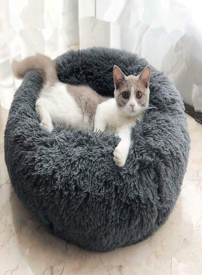 otoez Kitten Puppy Bed Extra Small XS Round Dog Cat Beds Anti Anxiety Plush Pet Calming Donut Bed with Non-Slip Waterproof Bottom, Washable (15.7", Dark Grey) - Image 4
