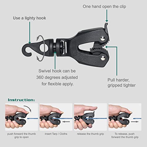 ORX PLUS TOOLS ORXPLUS TOOLS 2pcs ONE-HANDED TARP CLIPS with HOOK Tent Clips Awning Clamp Set Tent Clamps for Camping Canopies, Car Cover, Winter Boat Cover, Pool Cover, Sun Shade - Image 4