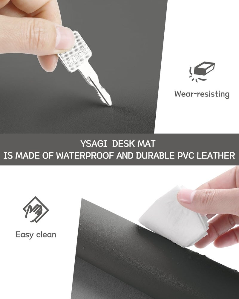 YSAGi Non-Slip Leather Desk Pad, Waterproof Laptop Computer Desk Keyboard Mat, Table Protector Blotter Mat, Large Mouse Pad for Office/Work/Home/Decor(Dark Gray, 31.5" x 15.7") - Image 4