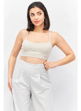 Women Scoop Neck Sleeveless Ribbed Tank Top, Grey