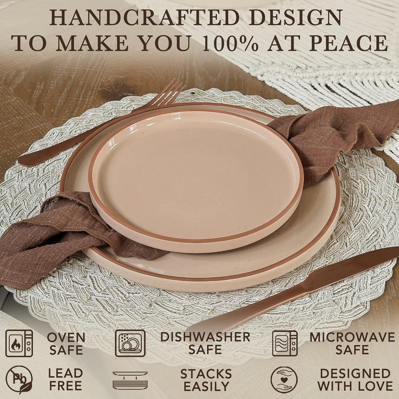 Mora Ceramic Flat Dinner Plates Set of 6 105 in High Edge Dish Set  Microwave Oven and Dishwasher Safe Scratch Resistant Modern Dinnerware Kitchen Porcelain Serving Dishes  Chai - Image 4