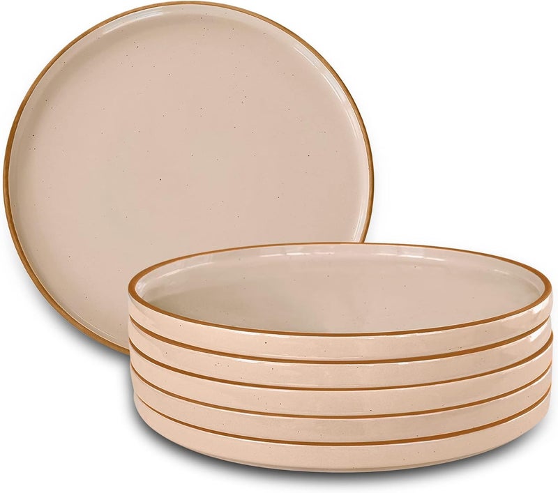 Mora Ceramic Flat Dinner Plates Set of 6 105 in High Edge Dish Set  Microwave Oven and Dishwasher Safe Scratch Resistant Modern Dinnerware Kitchen Porcelain Serving Dishes  Chai - Image 1