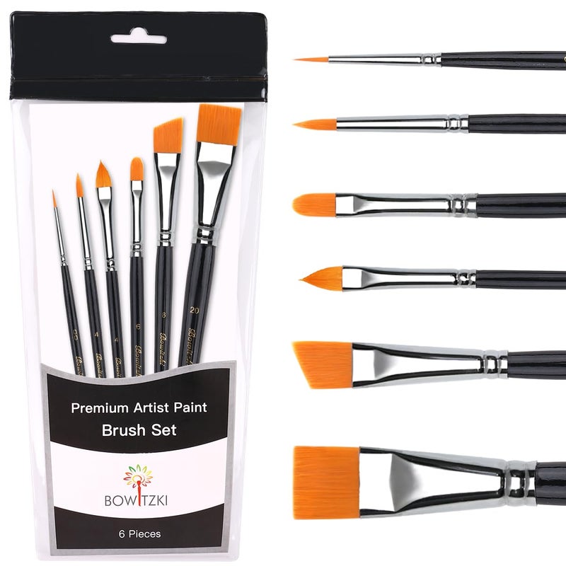Bowitzki Face Paint Brush Set 6pcs Artist Brushes for Body Face PaintingAcrylic Painting Watercolor Oil Gouache