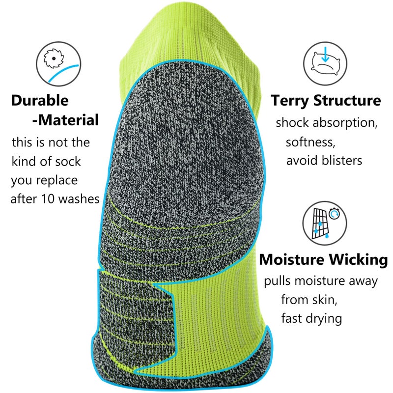 CWVLC Unisex Cushioned Compression Athletic Ankle Socks Multipack, 3-pairs Lime-Green, XL (13.5-15.5 W US/ 12-14 M US) - Image 4