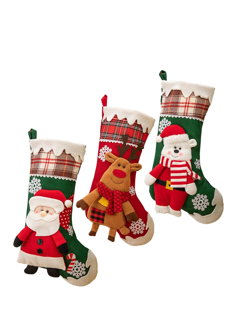 Vparty Personalized Christmas Stockings 3 Pack 19 inch Large Kids Stocking Bags Hanging Socks for Christmas Decor Decorations - Image 1