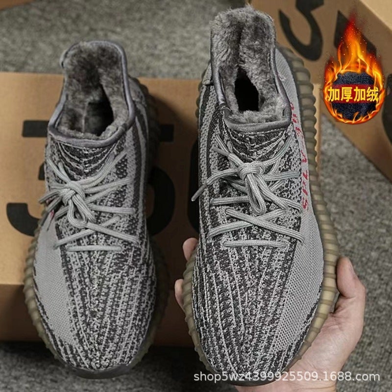 Winter Fleece-Lined Thickened Fashion Coconut Shoes Men'S 350 Soft Bottom Sneaker Women'S Shoes Running Shoes Warm Casual Cotton Shoes - Image 3