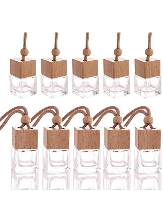 Arabest 10 Pcs 8ml Car Air Freshener Ornament,Empty Clear Glass Essential Oil Diffuser Perfume Aromatherapy Pendant Vials with Wooden Caps & Hanging String-Free 1 Funnel&Dropper - Image 1