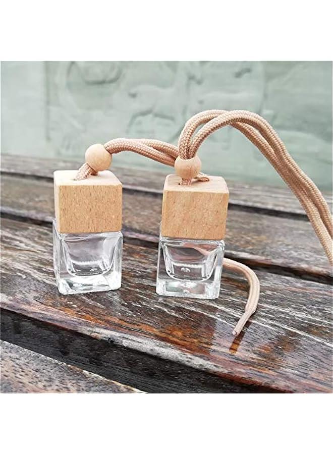 Arabest 10 Pcs 8ml Car Air Freshener Ornament,Empty Clear Glass Essential Oil Diffuser Perfume Aromatherapy Pendant Vials with Wooden Caps & Hanging String-Free 1 Funnel&Dropper - Image 3