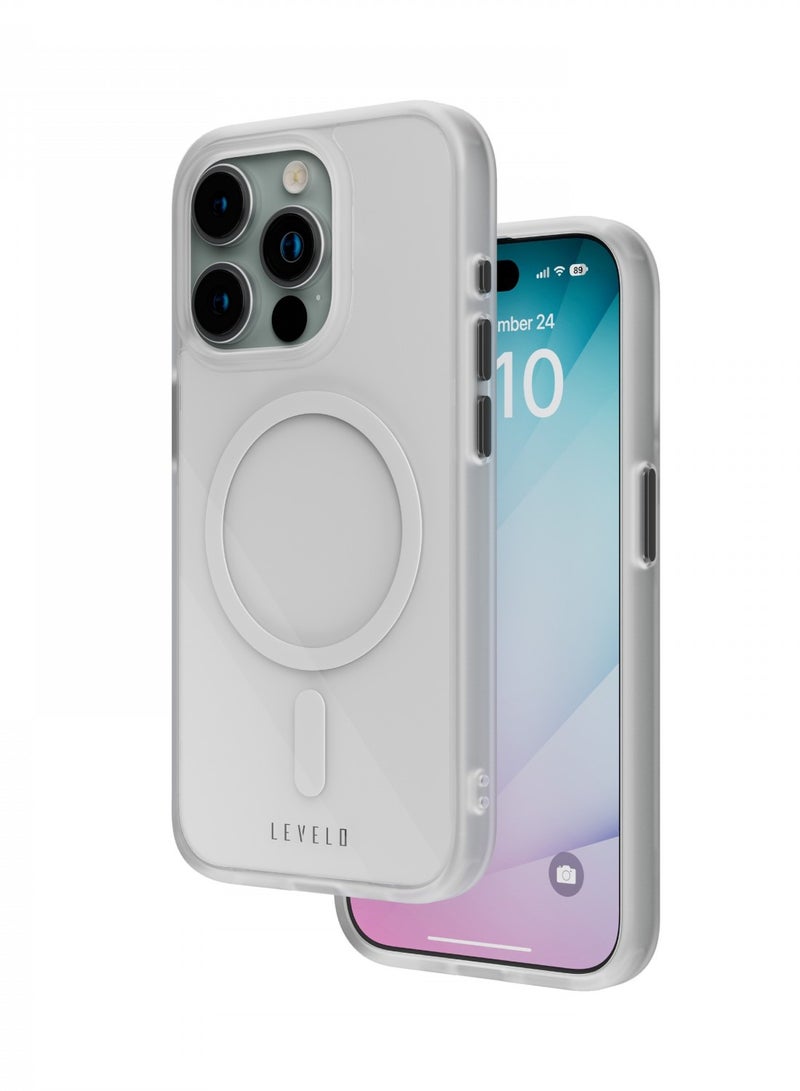 ليفيلو جراب MagSafe Solo لهاتف iPhone 15 Pro / مضاد للخدش / شفافية عالية / حواف مقاومة للصدمات / حماية ماصة للصدمات / زوايا معززة مع واقي هواء - أبيض - Image 1