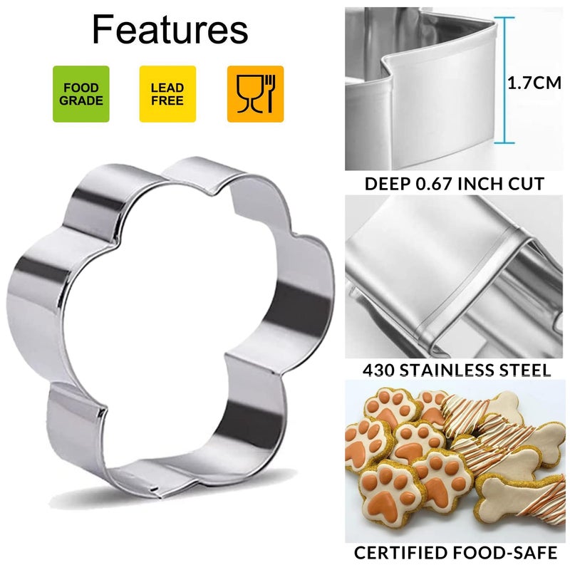 KAISHANE 6 PCS Dog Paw&Bone Cookie Cutter Set  Stainless Steel Biscuit Cutters for DIY Baking Fondant Cake Molds Dog Treats  Bones 3 Size-2.6/2/1.6IN  Paw 3 Sizes-3.2/2.4/1.6IN - Image 2
