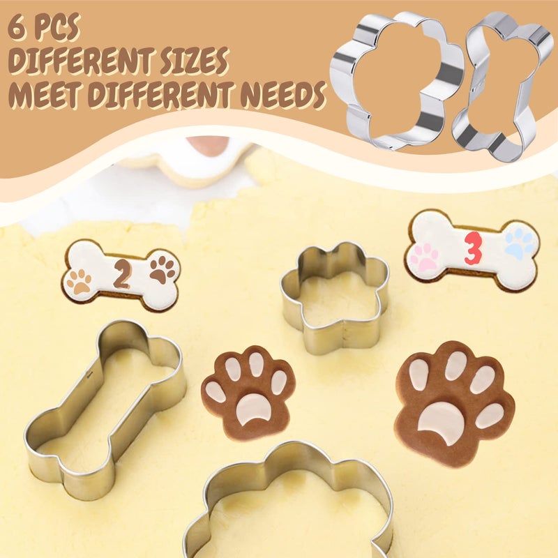 KAISHANE 6 PCS Dog Paw&Bone Cookie Cutter Set  Stainless Steel Biscuit Cutters for DIY Baking Fondant Cake Molds Dog Treats  Bones 3 Size-2.6/2/1.6IN  Paw 3 Sizes-3.2/2.4/1.6IN - Image 3
