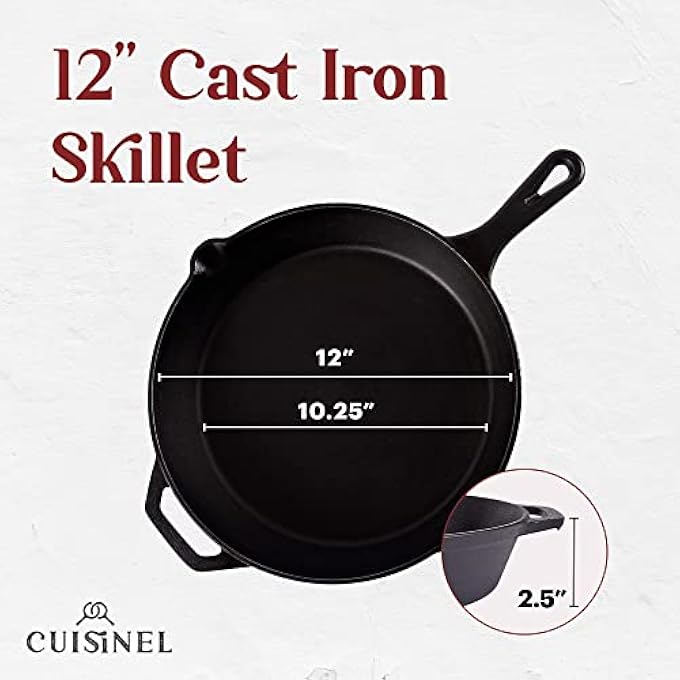 Cuisinel PreSeasoned Cast Iron Skillet 12Inch With Glass Lid And Handle Cover Oven Safe Cookware  HeatResistant Holder  Indoor And Outdoor Use  Grill Stovetop Induction Safe - Image 5