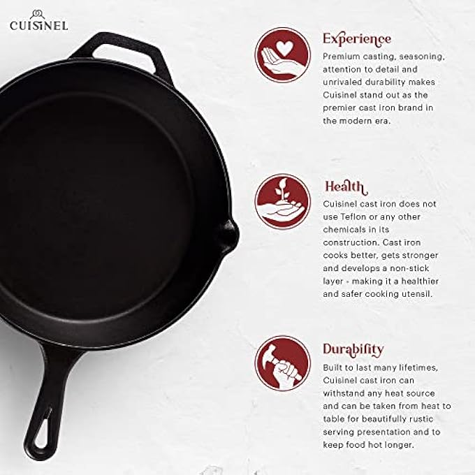 Cuisinel PreSeasoned Cast Iron Skillet 12Inch With Glass Lid And Handle Cover Oven Safe Cookware  HeatResistant Holder  Indoor And Outdoor Use  Grill Stovetop Induction Safe - Image 3