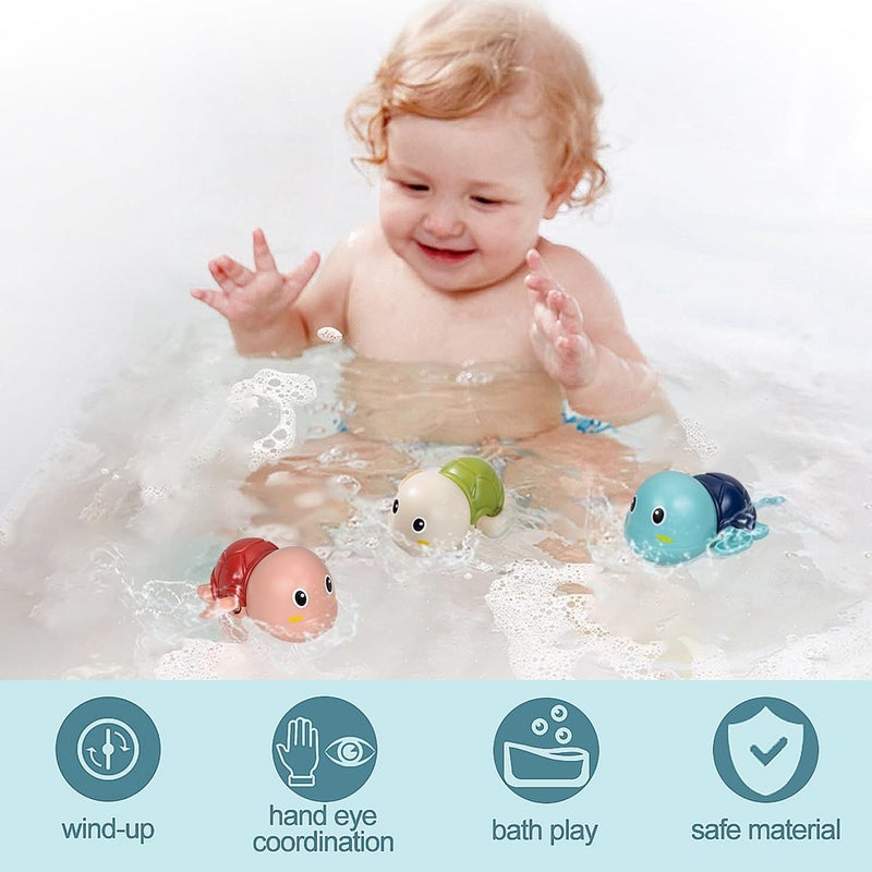 SEPHIX Store Bath Toys for Toddlers 1-3, Cute Swimming Turtle Bath Toys for 1 2 Year Old Boy Girl Gifts, Water Pool Toys for Baby Toddler Toys Age 1-4, Wind-up Infant Bathtub Toys, 3 Pack - Image 2