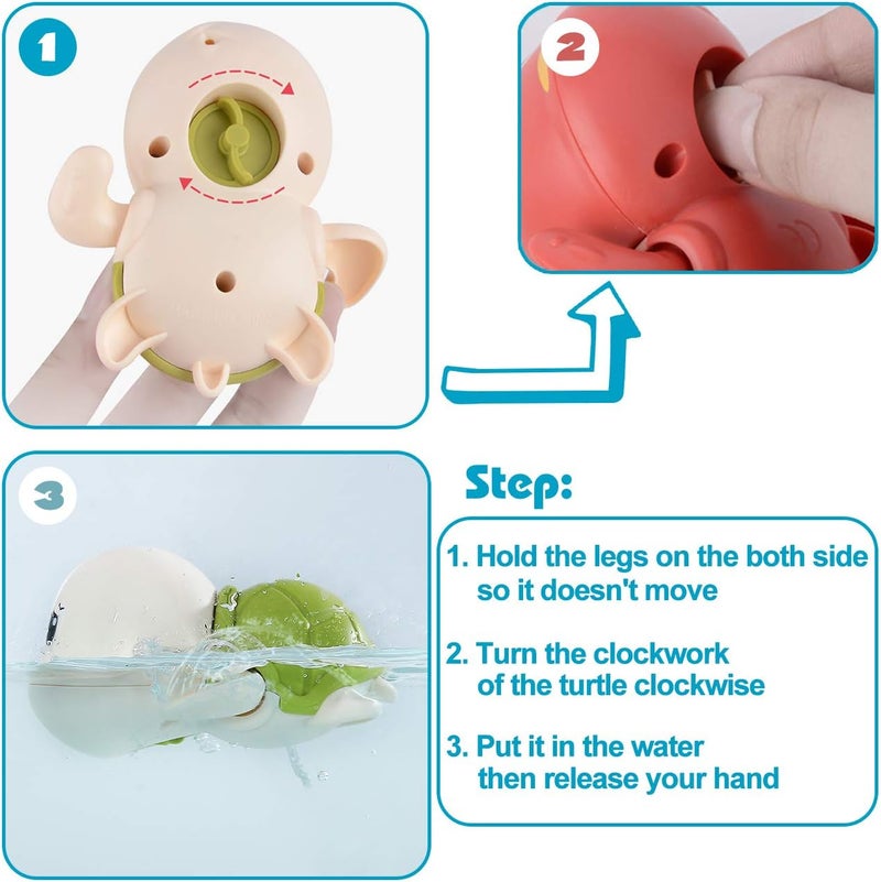 SEPHIX Store Bath Toys for Toddlers 1-3, Cute Swimming Turtle Bath Toys for 1 2 Year Old Boy Girl Gifts, Water Pool Toys for Baby Toddler Toys Age 1-4, Wind-up Infant Bathtub Toys, 3 Pack - Image 3