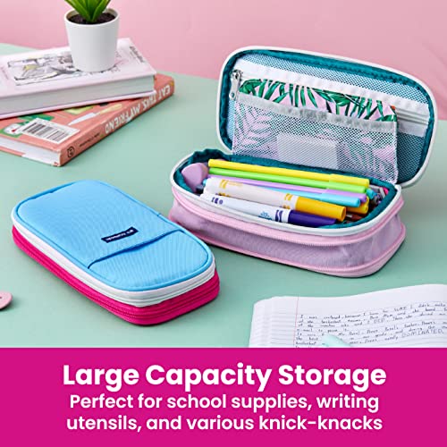 It's Academic Expanding Pencil Case, Portable Pouch for Office & School Supplies, Travel Organizer Bag, Compact, High Capacity, Palm Tree & Watercolor Design, 2-Pack - Image 2