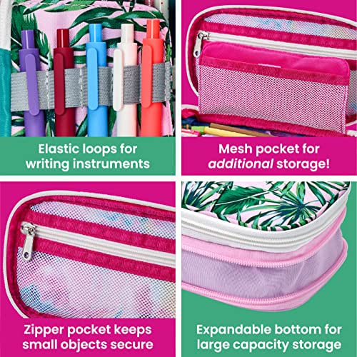 It's Academic Expanding Pencil Case, Portable Pouch for Office & School Supplies, Travel Organizer Bag, Compact, High Capacity, Palm Tree & Watercolor Design, 2-Pack - Image 3