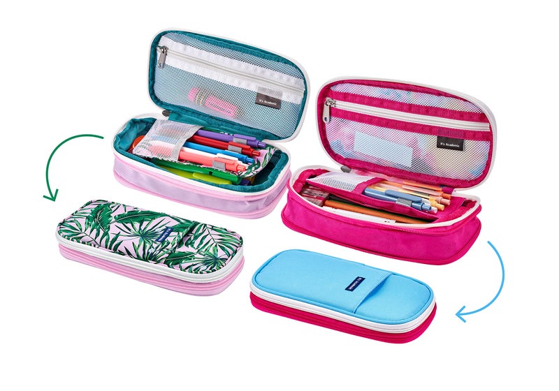 It's Academic Expanding Pencil Case, Portable Pouch for Office & School Supplies, Travel Organizer Bag, Compact, High Capacity, Palm Tree & Watercolor Design, 2-Pack - Image 1