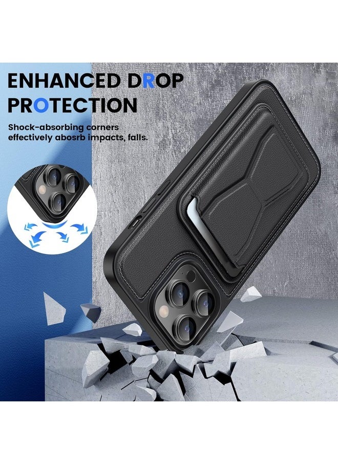 MYK - MYK Wallet Case Compatible with iPhone 15, Leather Case with Card Holder, Magnetic Card Slot with Stand (Black) - Image 1