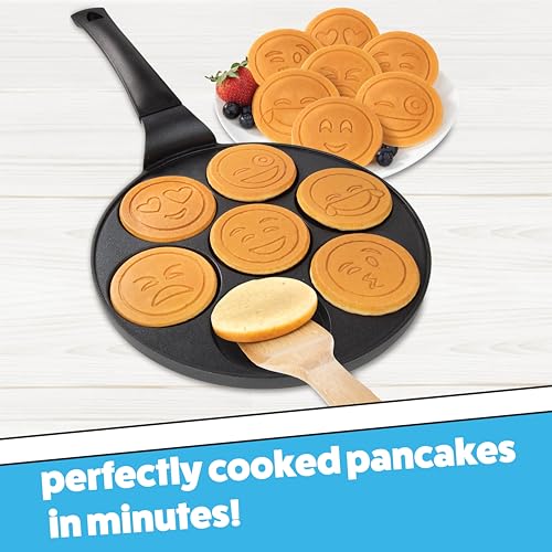CucinaPro Emoji Friends Mini Pancake Pan, Nonstick Aluminum, 7 Unique Smiley Face Designs, Easy to Clean, Perfect for Kids' Breakfast - Image 2