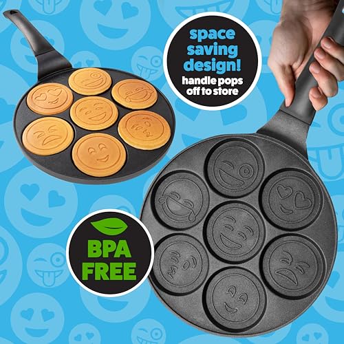 CucinaPro Emoji Friends Mini Pancake Pan, Nonstick Aluminum, 7 Unique Smiley Face Designs, Easy to Clean, Perfect for Kids' Breakfast - Image 5