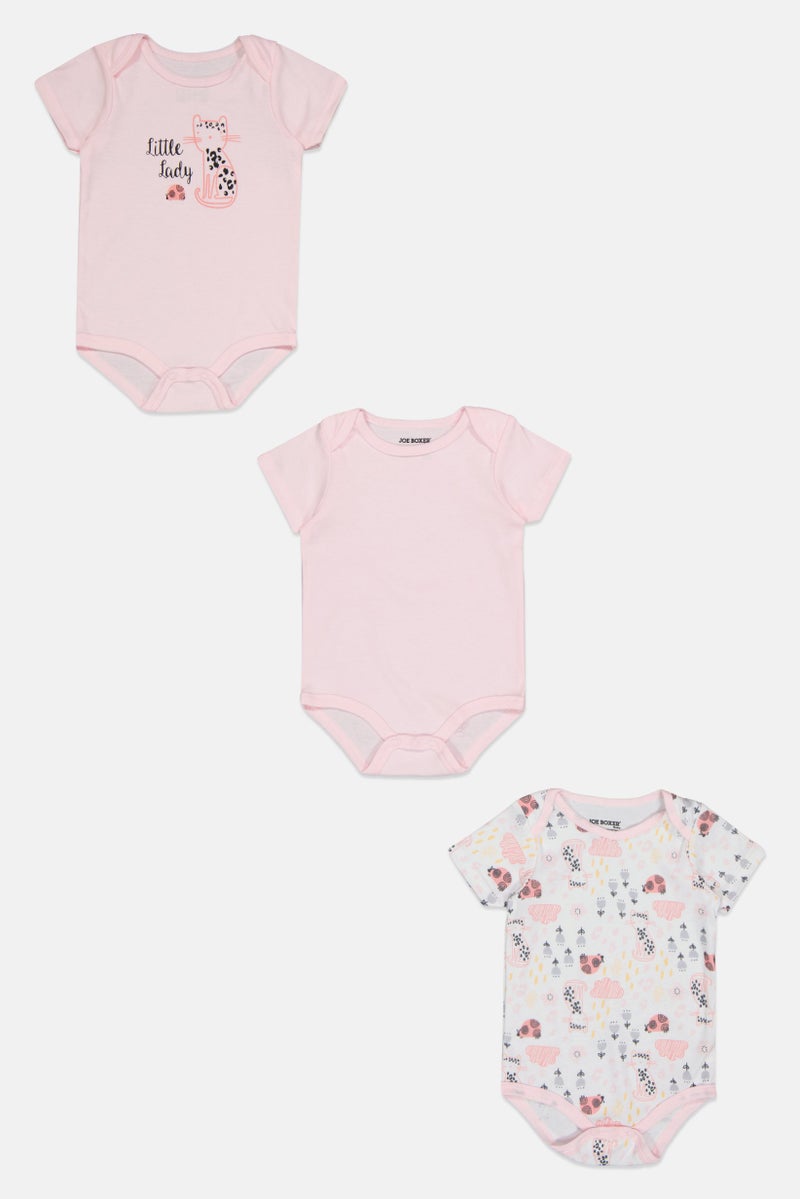 Joe Boxer Toddlers Girl 3 Pieces Allover Print Short Sleeves Bodysuits, Multicolor - Image 3