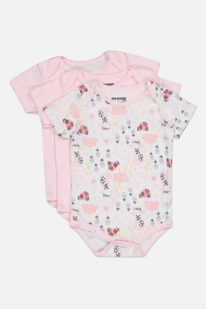 Joe Boxer Toddlers Girl 3 Pieces Allover Print Short Sleeves Bodysuits, Multicolor - Image 1