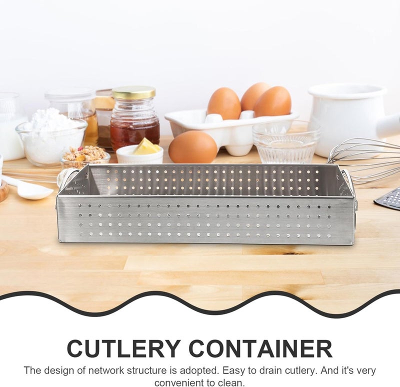 Stainless Steel Cutlery Holder Flatware Organizer with Mesh Draining Tray Large Utensil Container for Kitchen Drawer Storage - Image 3