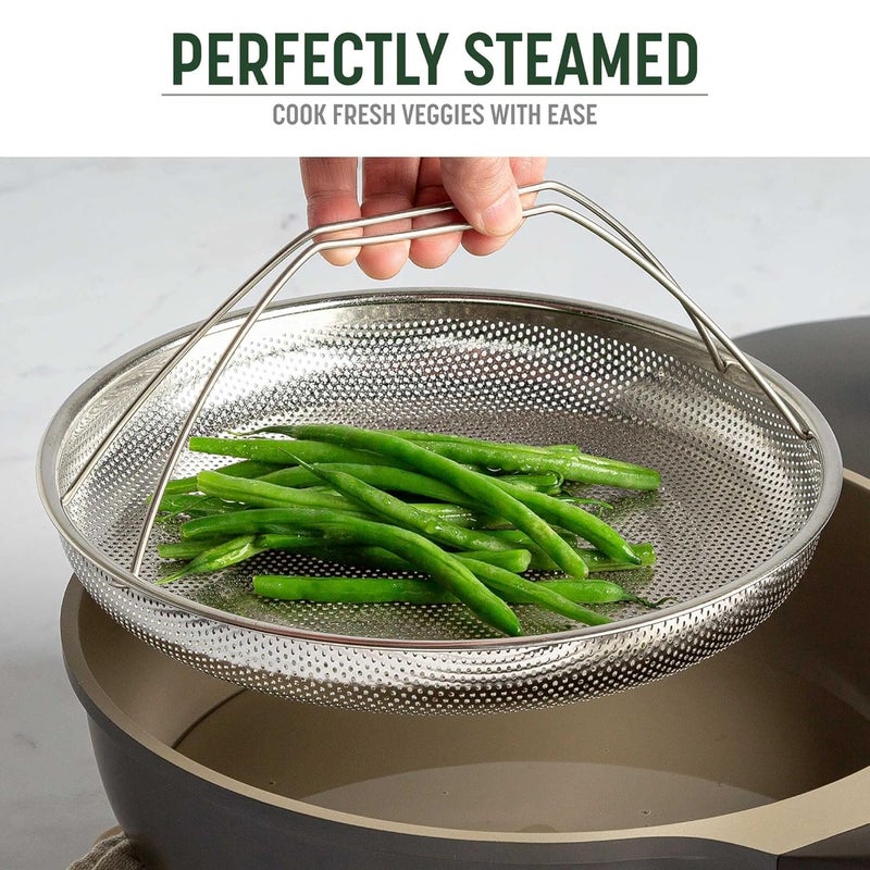 LOCANS LOCANS AllInOne Pan Steamer Basket Premium Stainless Steel Construction Dishwasher Safe Perfect for Steaming Vegetables Full Handle for Easy Use - Image 2