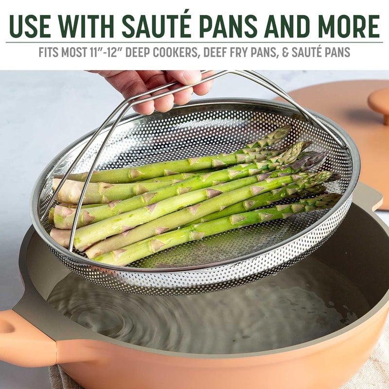 LOCANS LOCANS AllInOne Pan Steamer Basket Premium Stainless Steel Construction Dishwasher Safe Perfect for Steaming Vegetables Full Handle for Easy Use - Image 4