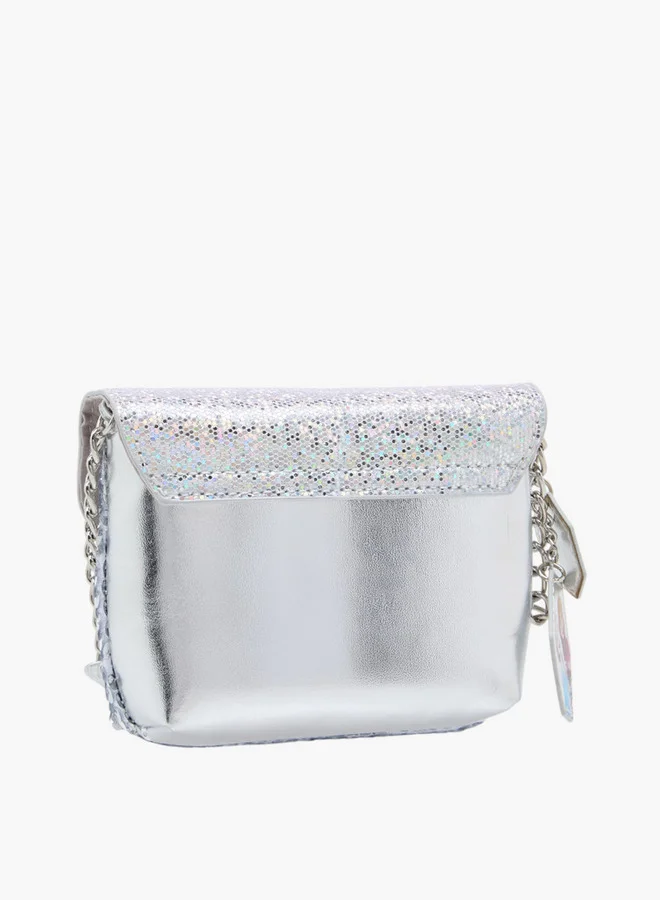 Disney Girls Elsa and Anna Print Sequin Embellished Crossbody bag with Flap Closure
