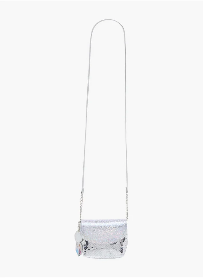 Disney Girls Elsa and Anna Print Sequin Embellished Crossbody bag with Flap Closure