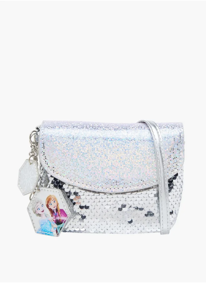 Disney Girls Elsa and Anna Print Sequin Embellished Crossbody bag with Flap Closure