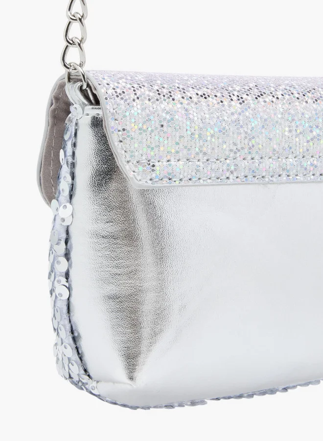 Disney Girls Elsa and Anna Print Sequin Embellished Crossbody bag with Flap Closure