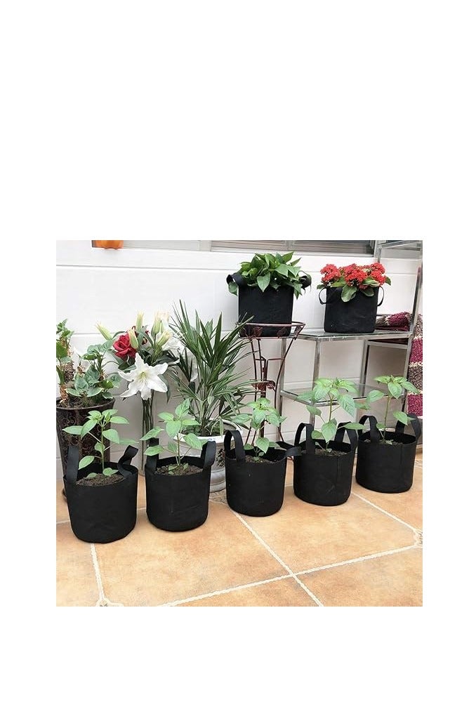 Enbagold 20L Plant Bag, Pack of 5, Non-Woven Fabric, Black, Outdoor, Round, Reusable, Space-Saving, Grow Bag, PLANTER - Image 2