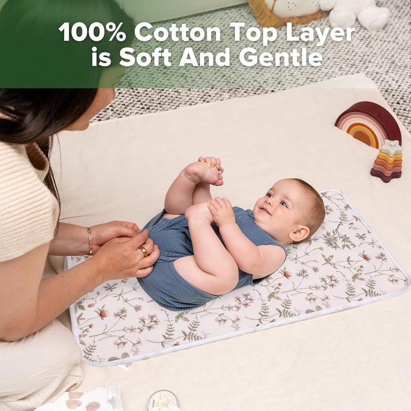 haakaa Waterproof Changing Pad Liners, Portable Baby Changing Pad Cover, Diaper Changing Mat Reusable, 100% Cotton, Ultra Soft Breathable, Honey Blossom+Vintage Garden (2pcs, 13" x 27.5") - Image 3