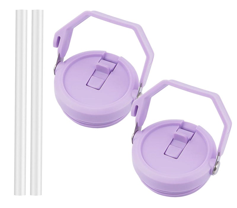 2 Pack 40 oz Tumbler Flip Straw Lid Replacement Fit for 40 oz Stanley Quencher Leak ProofHandle On TopReusable Tumbler Cover Compatible with 40oz Stanley Quencher Light Purple