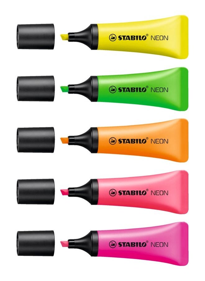 STABILO - 5 Neon Pen Phosphoric: Yellow, Green, Orange, Pink, Magenta - Image 1