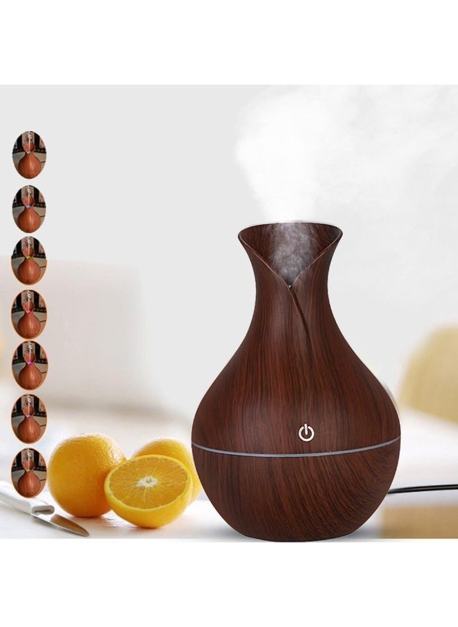 ECVV - Essential Oil Diffuser, 130ml, Wood Grain Aromatherapy Diffuser, Cool Mist Humidifier with 7 Color Changing LED Lights and Timer Settings, Waterless Auto off, USB Mini Ultrasonic Humidifier - Image 1