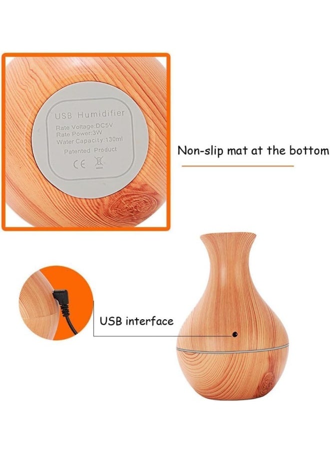 ECVV - Essential Oil Diffuser, 130ml, Wood Grain Aromatherapy Diffuser, Cool Mist Humidifier with 7 Color Changing LED Lights and Timer Settings, Waterless Auto off, USB Mini Ultrasonic Humidifier - Image 1