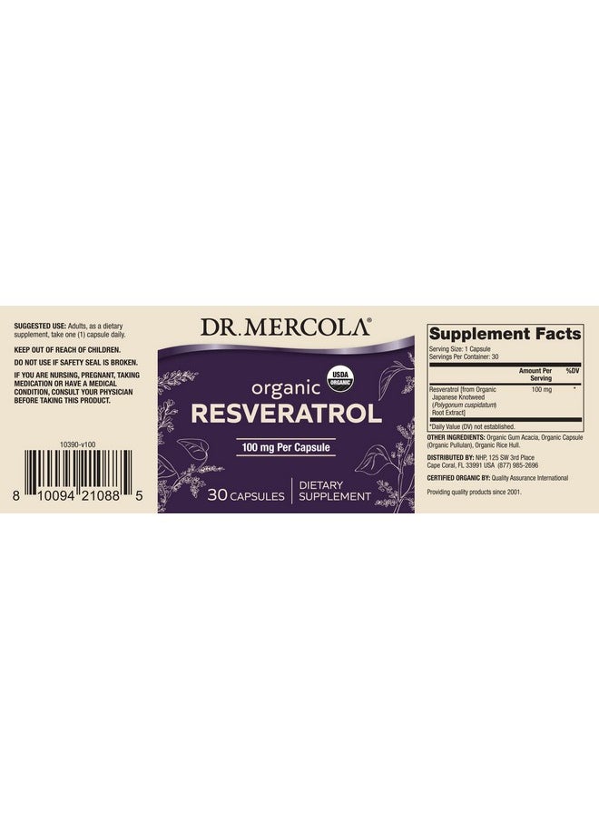 Dr. Mercola - Organic Resveratrol Dietary Supplement 100Mg Per Capsule 30 Servings 30 Capsules Non Gmo Gluten Free Soy Free Usda Organic - Image 1