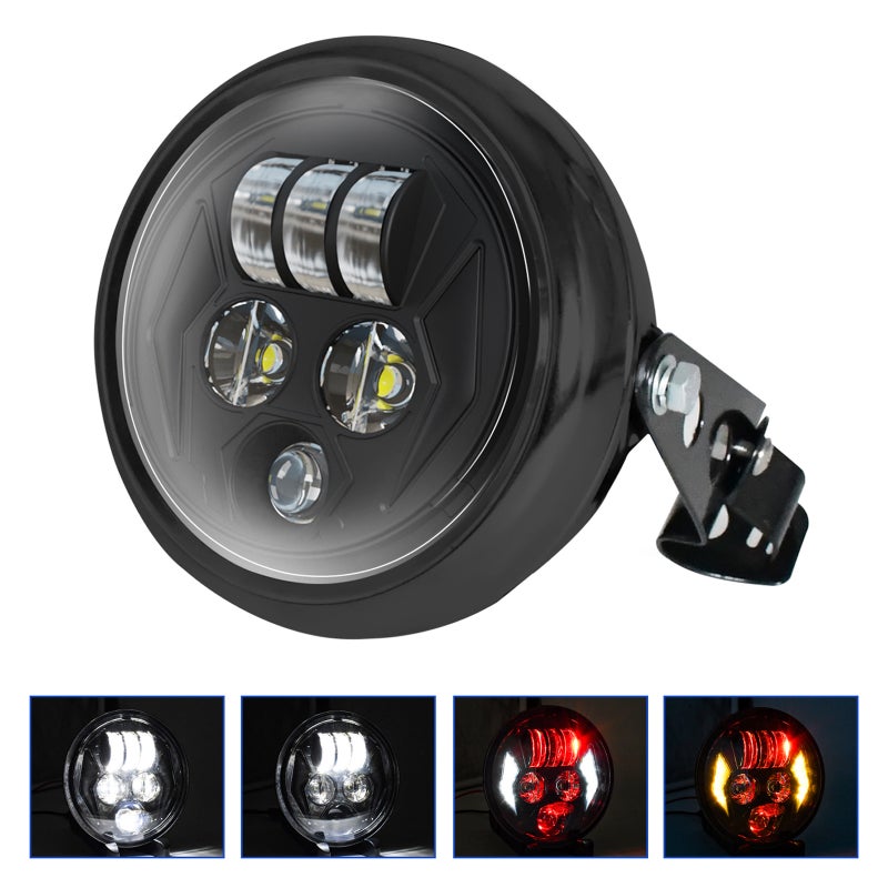 5.75 بوصة مصباح مقداري دراجة نارية LED مع دعامة غطاء - شعاع عالٍ/شعاع منخفض/إضاءة رمادية مدارية/إشارة دوران، 1 حزمة - Image 1