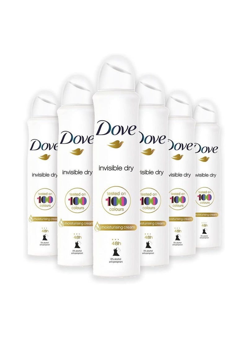 بخاخ دوف المضاد للتعرق القوي المضغوط غير المرئي، مزيل عرق للرجال والنساء لرائحة منعشة ونظيفة ومنعشة، حماية تدوم 48 ساعة، عبوة كبيرة (6 عبوات × 250 مل)